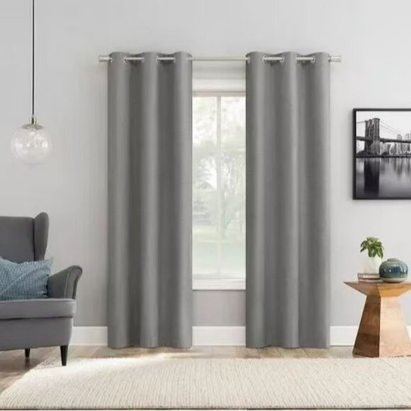 Sun Zero Wylder Textured Thermal Blackout 2 Gray Curtain Panel Set 37" x 84" - Picture 1 of 8